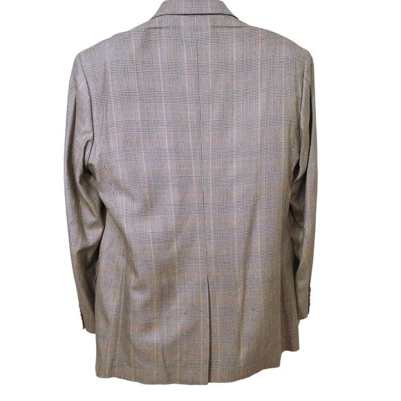 Vintage 90s-Y2K Blazer 100% Silk Suit Jacket Men-42L Fitted 2-Button Olive Plaid - Picture 9 of 10